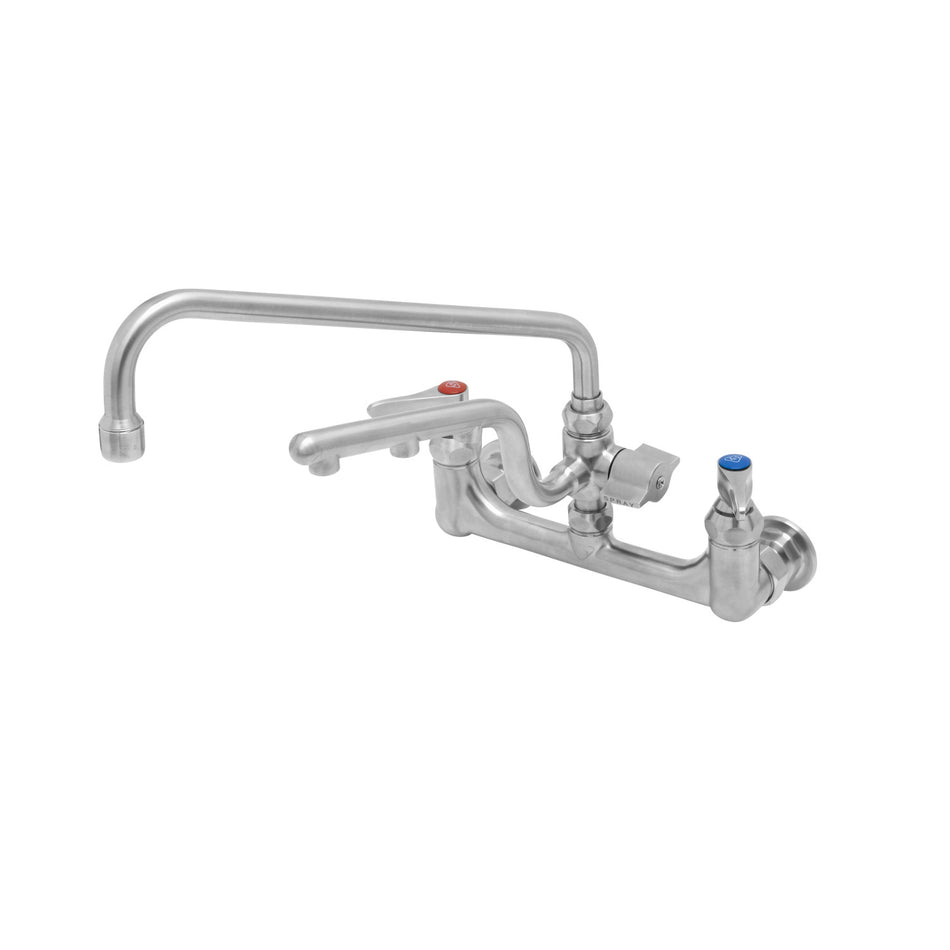 Stainless Steel Double Pantry Faucet, SS Quarter-Turn Eternas w/ Spring Checks, Wall Mount, 8" Centers, 12" Swing Nozzle & 10" ULTRARINSE