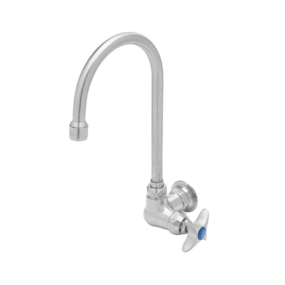 Stainless Steel Single Temperature Pantry Faucet, Wall Mount, Swivel/Rigid Gooseneck, Stream Regulator, 4-Arm Handle