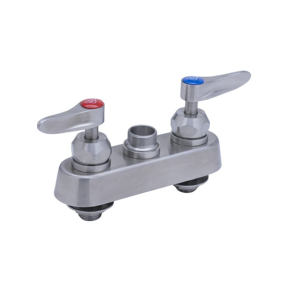 4" Stainless Steel Deck Mount Workboard Faucet Less Nozzle with Cerama Cartridges w/ Check Valves & Stainless Steel Lever Handles