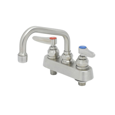 T&S Brass S-1110 4" Deck Mount Stainless Steel Workboard Faucet - 6" Swing Spout