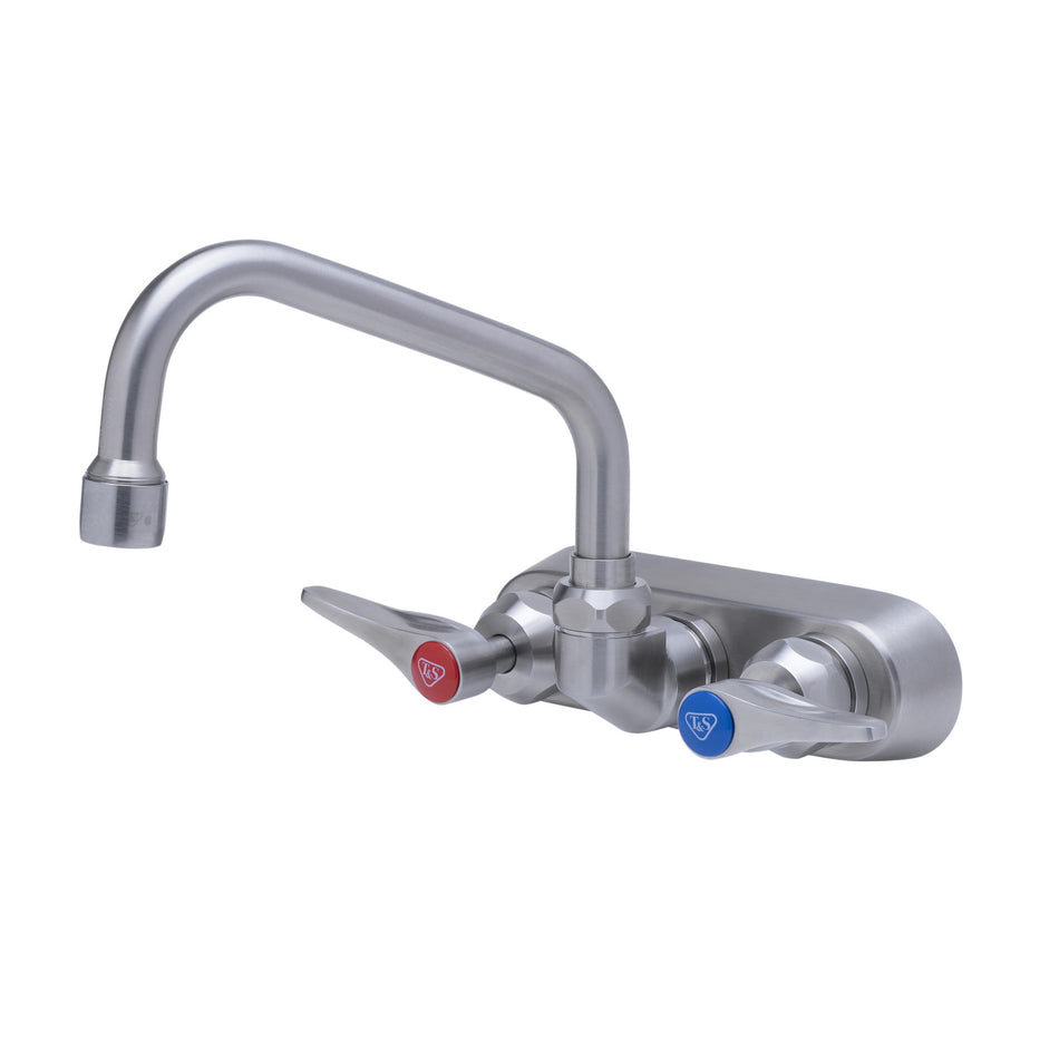 4" Stainless Steel Wall Mount Workboard Faucet with Stainless Steel Lever Handles and 6" Stainless Steel Swing Nozzle with 2.2 GPM Aerator