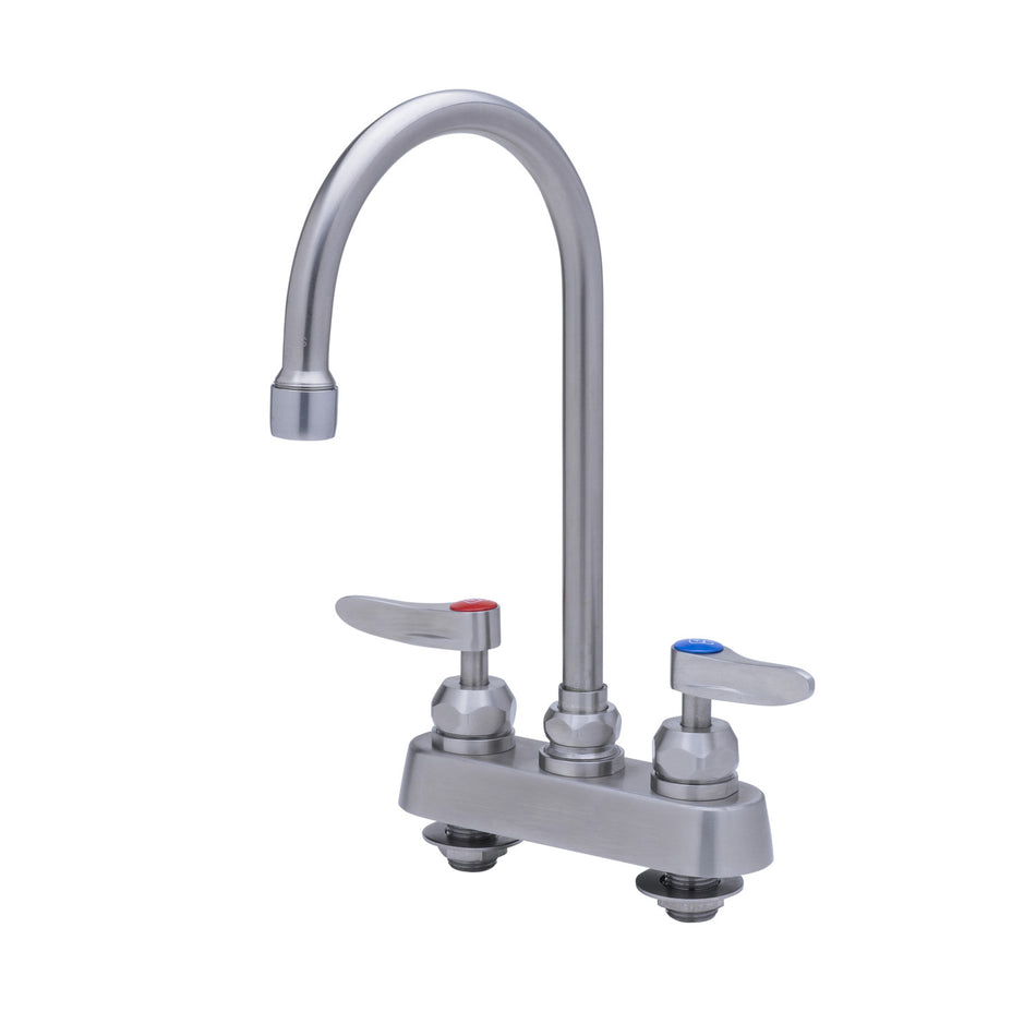 4" Stainless Steel Deck Mount Workboard Faucet with Stainless Steel Lever Handles, 6" Stainless Steel Swivel Gooseneck and 2.2 GPM Aerator