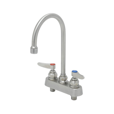 T&S Brass S-1141 4" Deck Mount Stainless Steel Workboard Faucet - 6" Swivel Gooseneck Spout