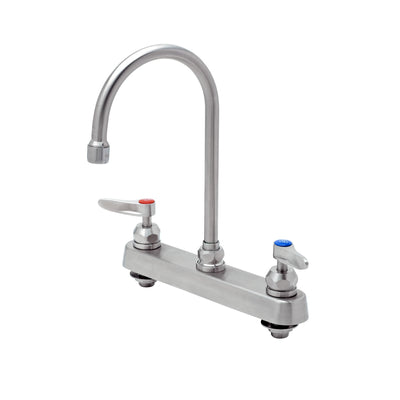 T&S Brass S-1142-CR 8" Deck Mount Stainless Steel Workboard Faucet - 6" Gooseneck & Lever Handles