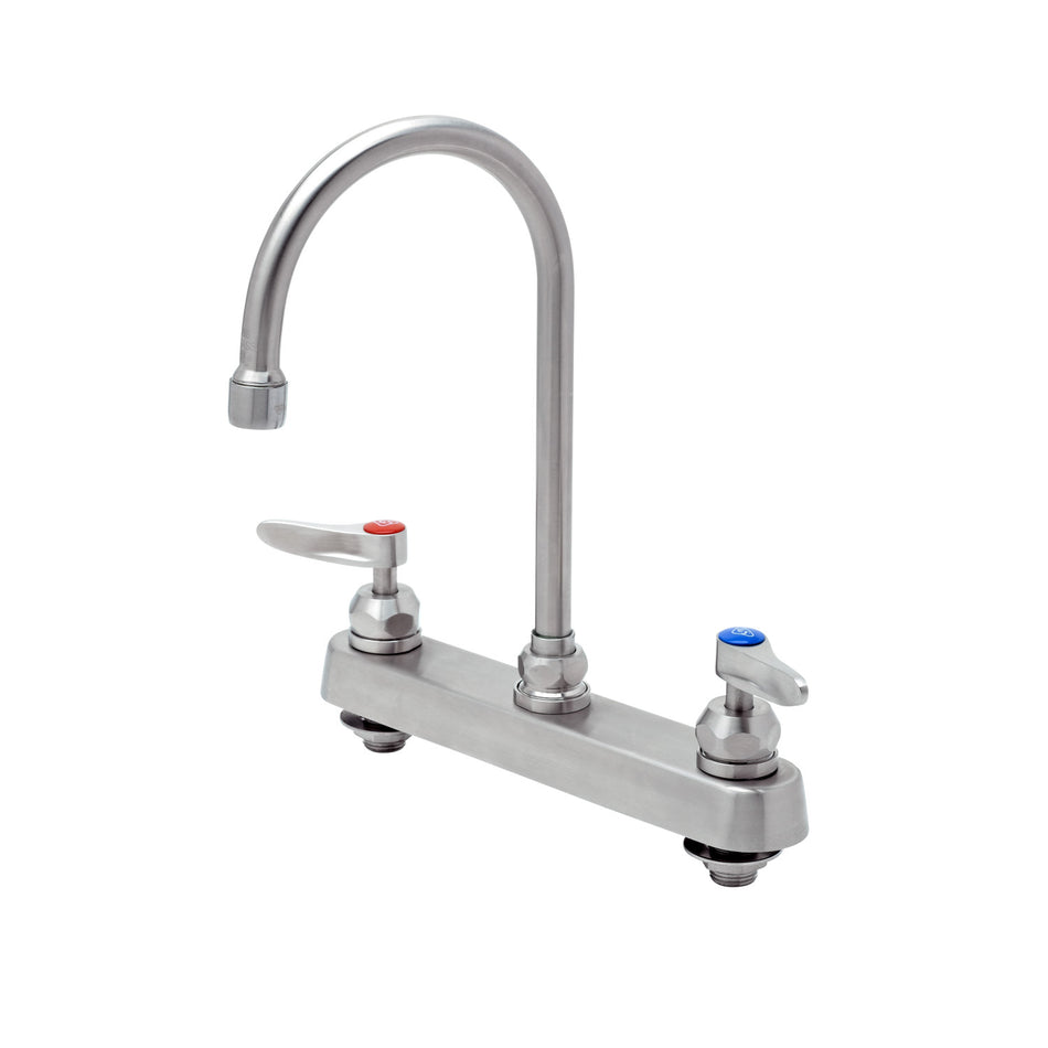 8" Stainless Steel Deck Mount Workboard Faucet with Stainless Steel Lever Handles and Stainless Steel Swivel Gooseneck with 2.2 GPM Aerator