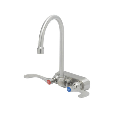 T&S Brass S-1146-04 4" Wall Mount Stainless Steel Workboard Faucet - 6" Gooseneck Spout