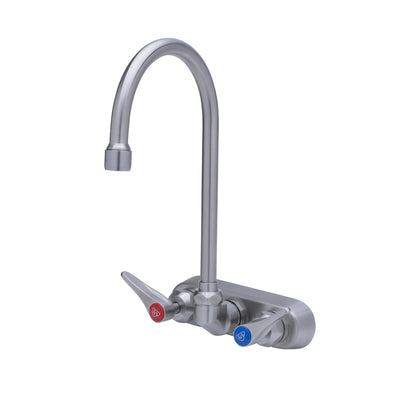 T&S Brass S-1146-CR 4" Wall Mount Stainless Steel Workboard Faucet - 6" Gooseneck & Lever Handles