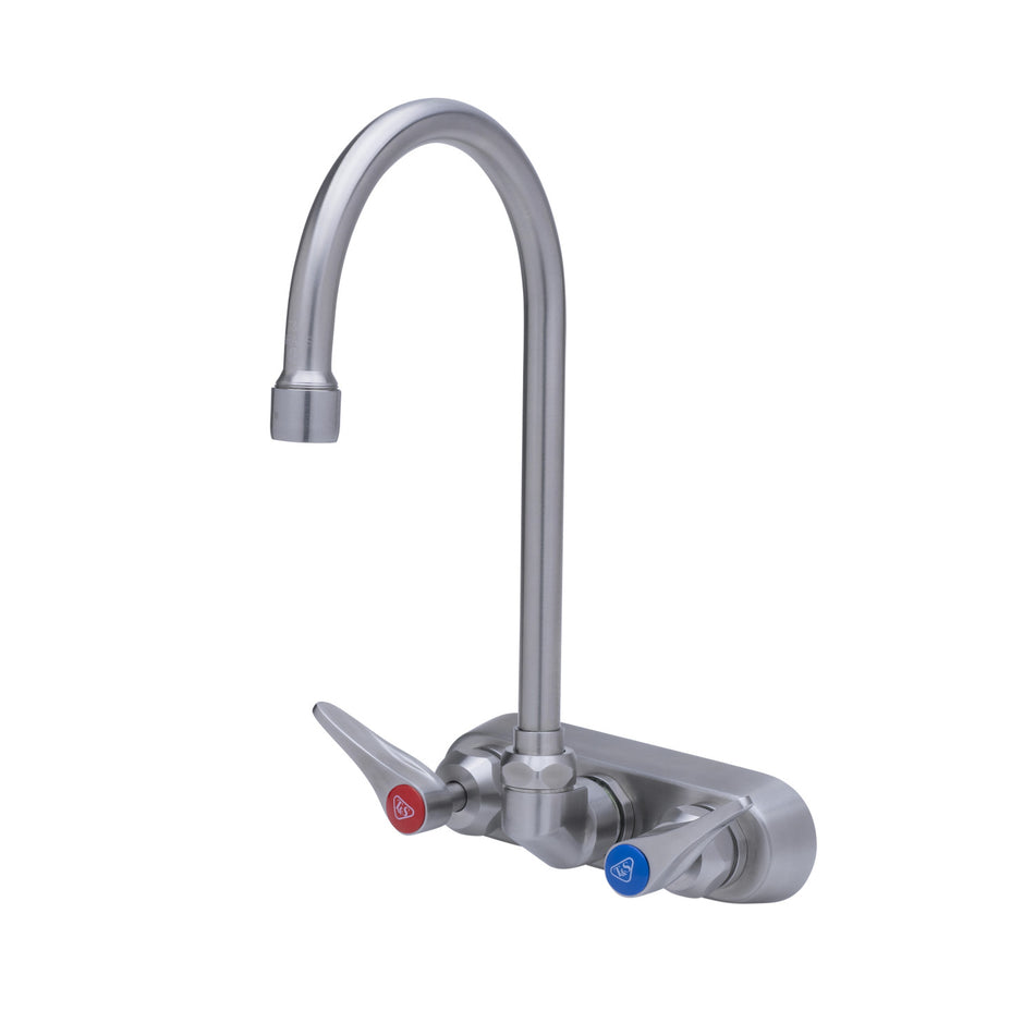 4" Wall Mount Stainless Steel Workboard Faucet w/ Stainless Steel Lever Handles, Stainless Steel Gooseneck with 2.2 GPM Aerator