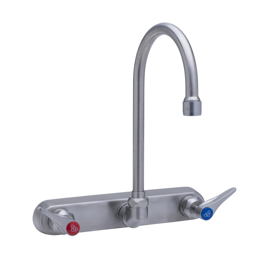 8" Wall Mount Stainless Steel Workboard Faucet with 6" Stainless Steel Swivel Gooseneck and 2.2 GPM Aerator