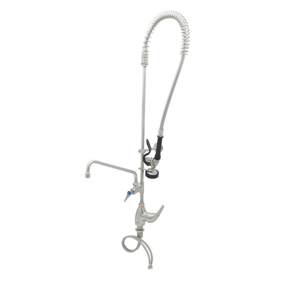 Stainless Steel Pre-Rinse unit with S-0107, Single Lever Deck Mount Faucet with 12" Swing Nozzle & 6" Wall Bracket