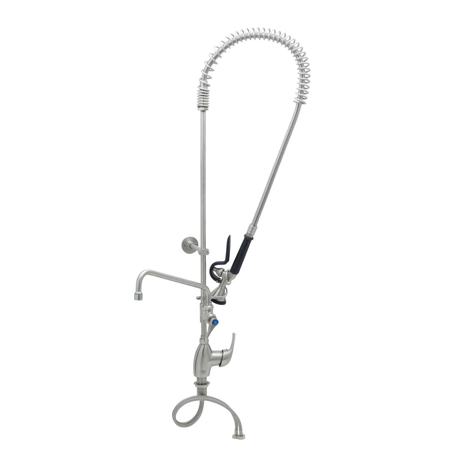 Stainless Steel Pre-Rinse unit with S-0107-Y, Single Lever Deck Mount Faucet with 12" Swing Nozzle & 6" Wall Bracket