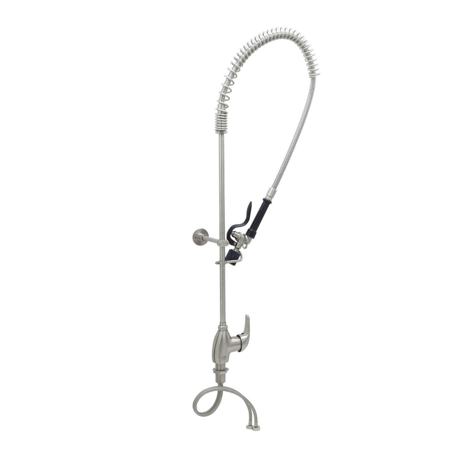 Stainless Steel Pre-Rinse unit with S-0107-J, Single Lever Deck Mount Faucet with 6" Wall Bracket