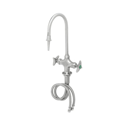 T&S Brass SL-5700-01CR Deck Mount Stainless Steel Lab Mixing Faucet - Gooseneck with Serrated Tip & 4-Arm Handles