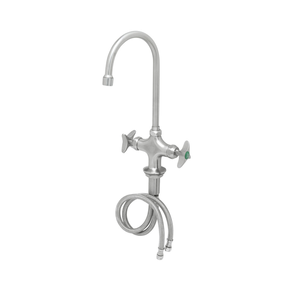 Stainless Steel Lab Deck Mount Mixing Faucet, Swivel/Rigid Gooseneck, Aerator, 4-Arm Handles