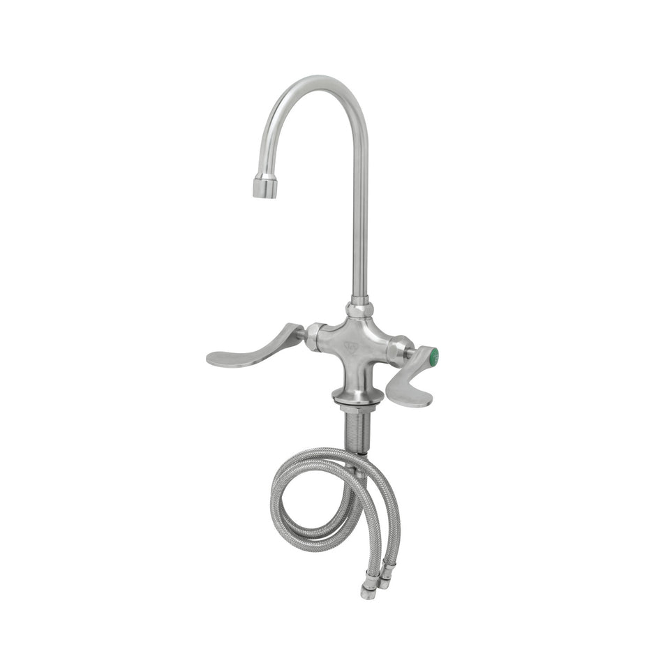 Stainless Steel Lab Deck Mount Mixing Faucet, Swivel/Rigid Gooseneck, Aerator, 4" Wrist Action Handles