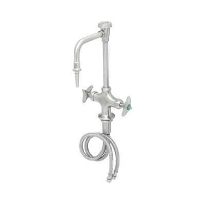 T&S Brass SL-5700-08CR Deck Mount Stainless Steel Lab Mixing Faucet - Vacuum Breaker Gooseneck with 4-Arm Handles