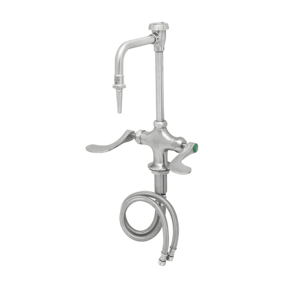 Stainless Steel Lab Deck Mount Mixing Faucet, Swivel/Rigid Gooseneck, Vacuum Breaker w/ Serrated Tip, 4" Wrist Action Handles