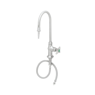 T&S Brass SL-5705-01CR Deck Mount Stainless Steel Lab Faucet - Swivel/Rigid Gooseneck with Serrated Tip & 4-Arm Handle