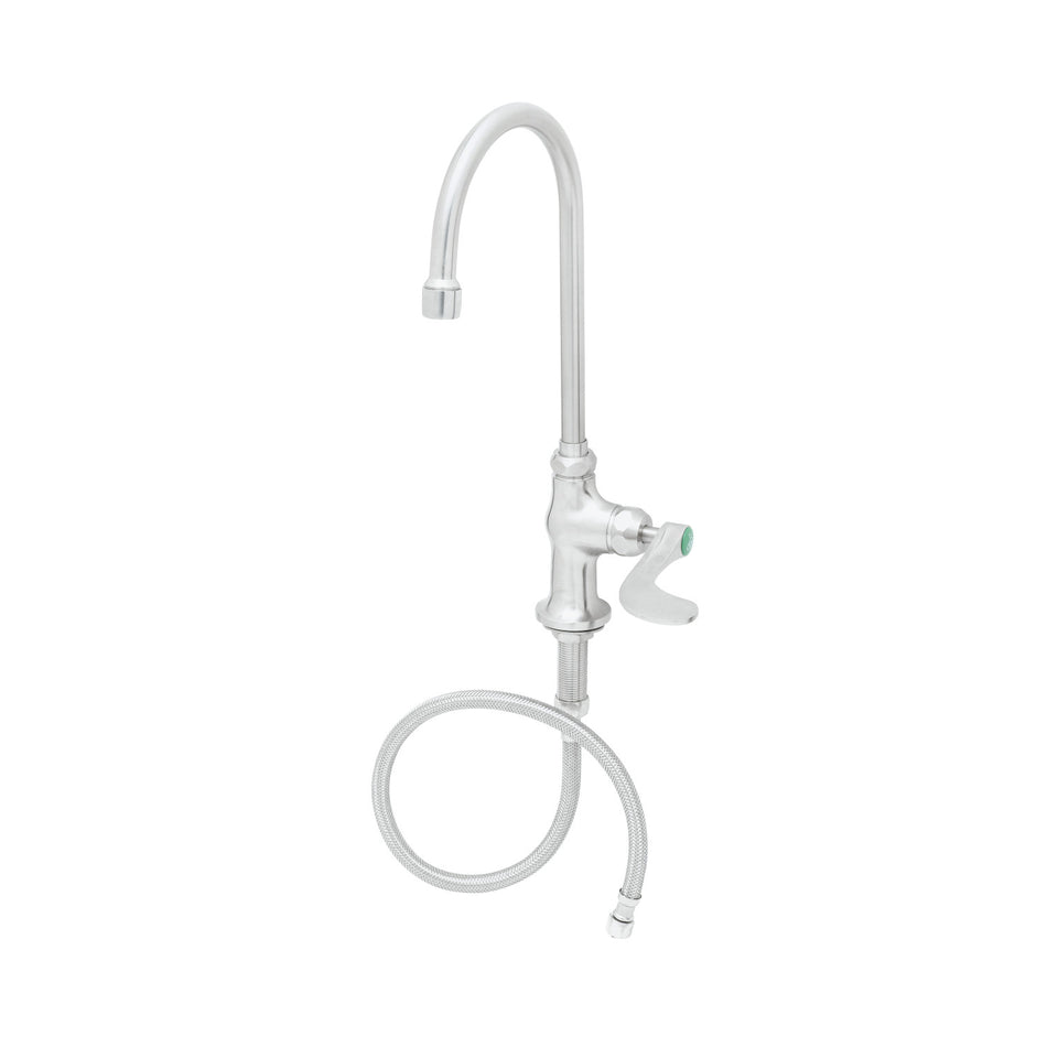 Stainless Steel Lab Single Temperature Deck Mount Faucet, Swivel/Rigid Gooseneck, Aerator, 4" Wrist Action Handle
