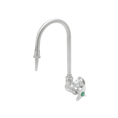 T&S Brass SL-5710-01CR Stainless Steel Wall Mount Lab Faucet - Gooseneck w/ Serrated Tip & 4-Arm Handle