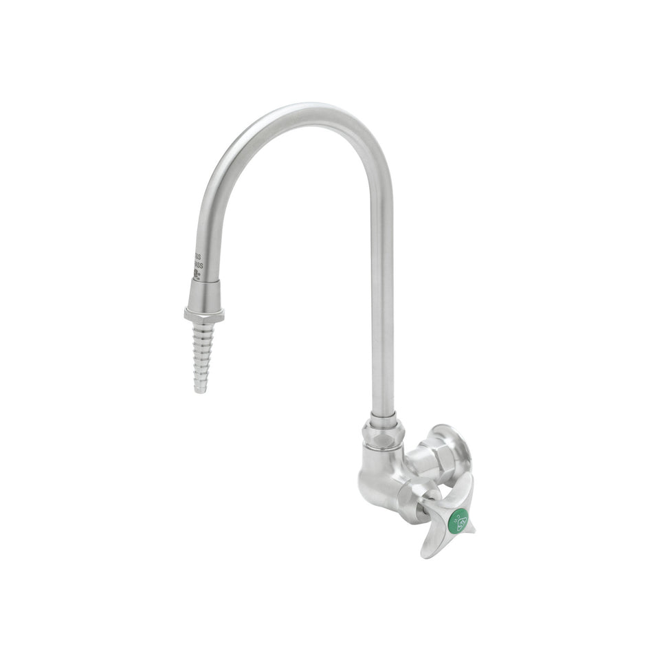Stainless Steel Lab Single Temperture Wall Mount Faucet, Swivel/Rigid Gooseneck, Serrated Tip, 4-Arm Handle