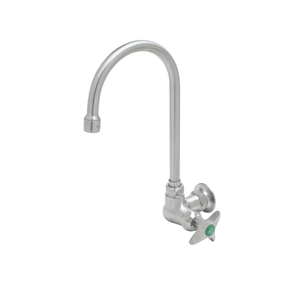 Stainless Steel Lab Single Temperature Wall Mount Faucet, Swivel/Rigid Gooseneck, Aerator, 4-Arm Handle