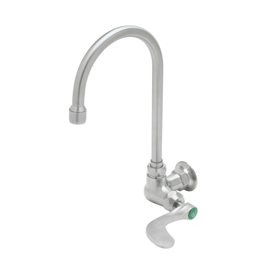 Stainless Steel Lab Single Temperature Wall Mount Faucet, Swivel/Rigid Gooseneck, Aerator, 4" Wrist Action Handle