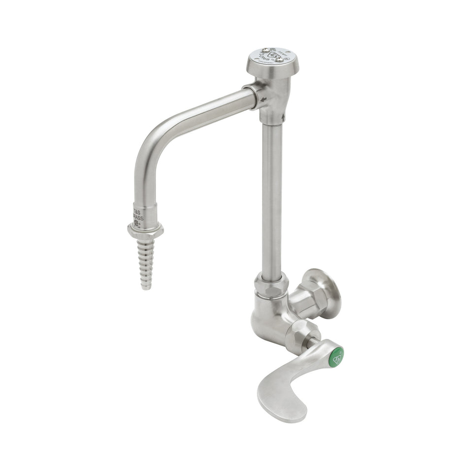 Stainless Steel Lab Single Temperature Wall Mount Faucet, Swivel/Rigid Gooseneck, Vacuum Breaker w/ Serrated Tip, 4" Wrist Action Handle