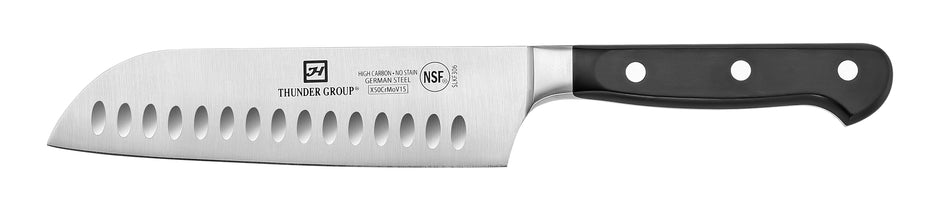 Santoku Knife, 7" Blade,  Hollow Ground, Forged German Steel, NSF