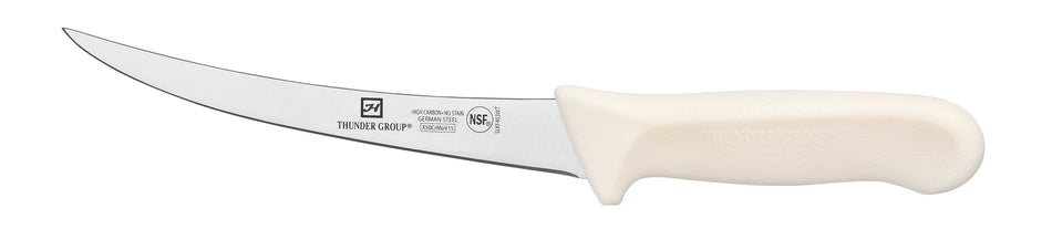 Boning Knife, 6" Blade,  Curved,  White Polypropylene Handles, German Steel, NSF