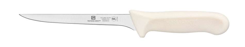 Boning Knife, 6" Blade, Narrow,  White Polypropylene Handles, German Steel, NSF