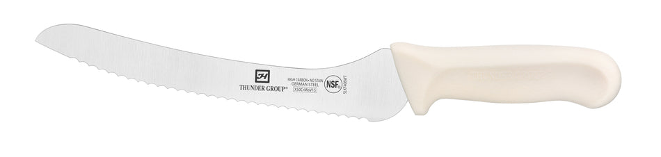Bread Knife, 9" Blade,  White Polypropylene Handles, German Steel, NSF