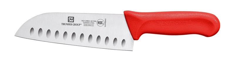Thunder Group SLKF408BRD 7 Inch Blade Hollow Ground Santoku Knife Red Polypropylene German Steel