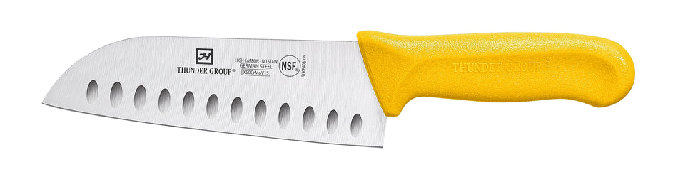 Santoku Knife, 7" Blade, Hollow Ground,  Yellow Polypropylene Handles, German Steel, NSF