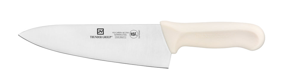 Chef's Knife, 8" Blade,  White Polypropylene Handles, German Steel, NSF