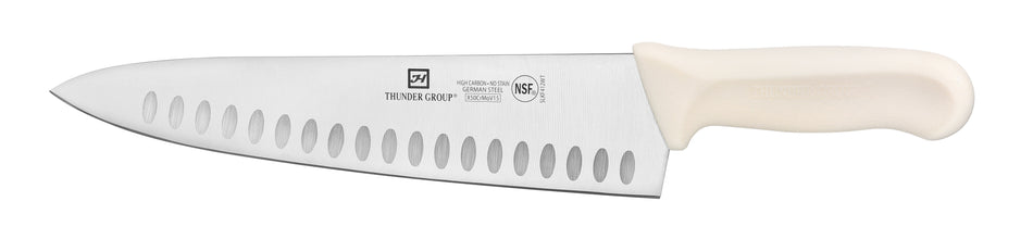 Chef's Knife, 10" Blade, Hollwo Ground,  White Polypropylene Handles, German Steel, NSF