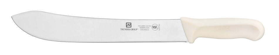 Butcher Knife, 12" Blade,  White Polypropylene Handles, German Steel, NSF