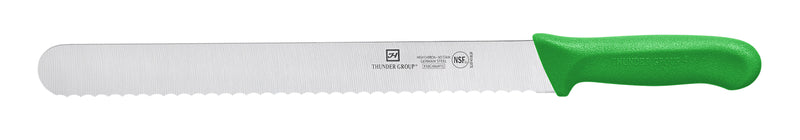 Thunder Group SLKF418GR 12 Inch Blade Wavy Edge Knife Green Polypropylene Handle German Steel