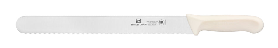 Slicer, 12" Blade, Wavy Edge,  White Polypropylene Handles, German Steel, NSF