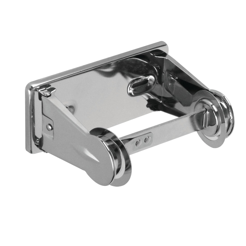 6" x 2-5/8" x 4-1/2", Locking Toilet Tissue Dispenser, Single Roll, fits 4" Diameter Toilet Paper Roll, Chrome Plated