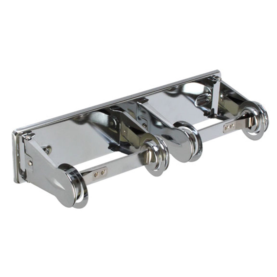 12-1/4" x 2-3/4" x 4-3/8, Locking Toilet Tissue Dispenser, Duel Rolls, Fits 4" Diameter Toilet Paper Roll, Chrome Plated