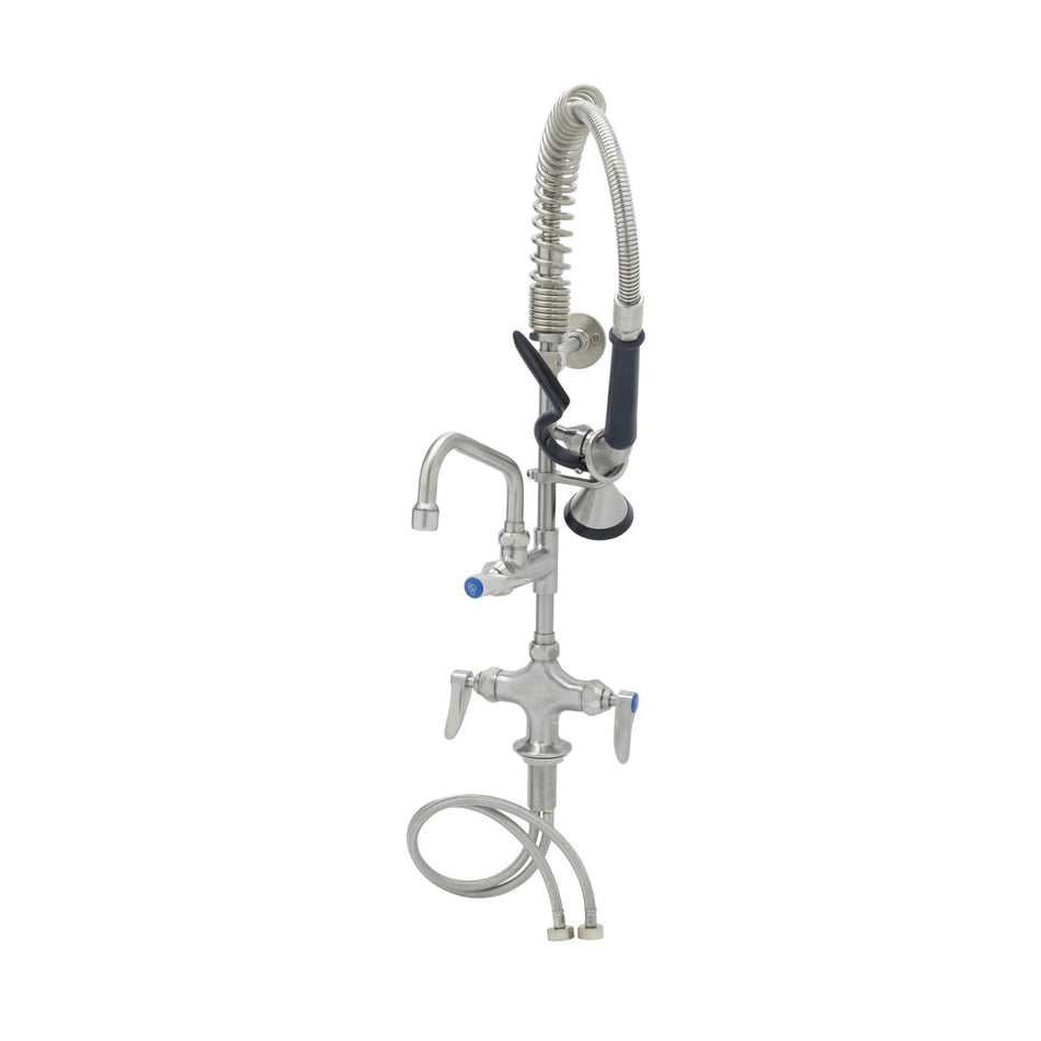 Stainless Steel Mini-Pre-Rinse unit with S-0107-Y, Single Hole Deck Mount Mixing Faucet with 6" Swing Nozzle, Lever Handles & 6" Wall Bracket