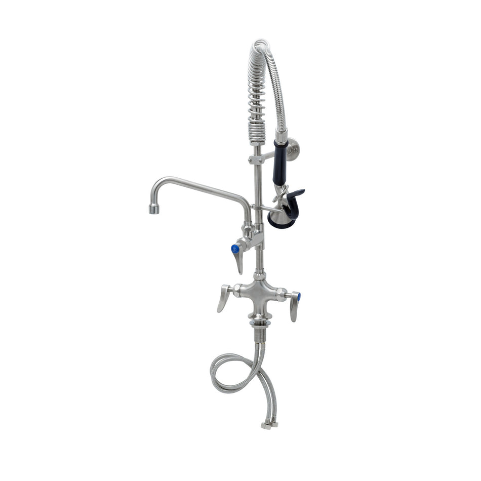 Stainless Steel Mini-Pre-Rinse unit with S-0107-Y, Single Hole Deck Mount Mixing Faucet with 8" Swing Nozzle, Lever Handles & 6" Wall Bracket