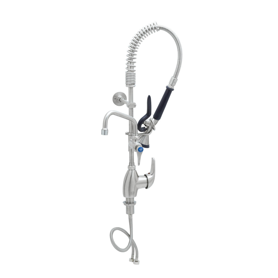 Stainless Steel Mini-Pre-Rinse unit with S-0107-Y, Single Lever Deck Mount Faucet with 6" Swing Nozzle & 6" Wall Bracket