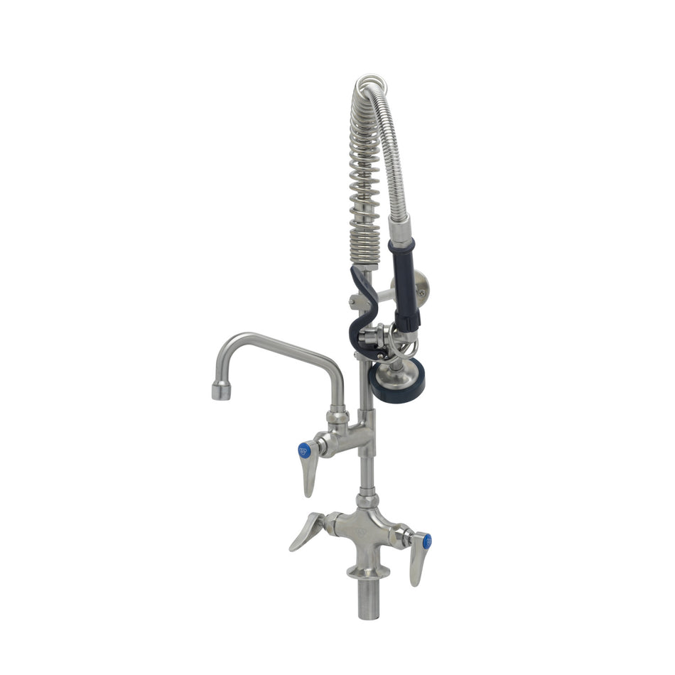T&S Brass SMPK-2DLN-06 6" Swing Nozzle Stainless Steel Mini-Pre-Rinse Unit - 4" Deck Mount with Lever Handles