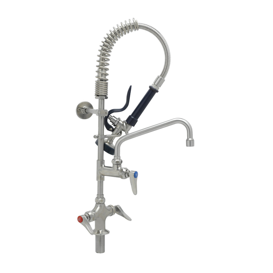 T&S Brass SMPK-2DLN-08 8" Swing Nozzle Stainless Steel Mini-Pre-Rinse - Dual Handle Deck Mount