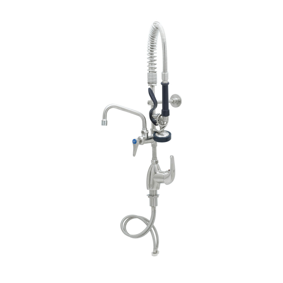Stainless Steel Mini-Pre-Rinse unit with S-0107, Single Lever Deck Mount Faucet with 6" Swing Nozzle & 6" Wall Bracket