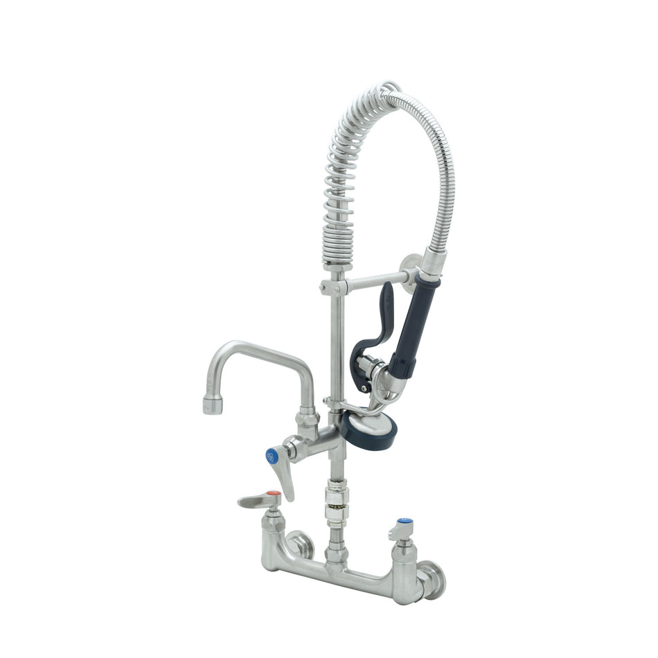 Stainless Steel Mini PRU, 8" Wall Mount Faucet w/ S-0107, 8" Swing Nozzle, Lever Handles, & Wall Bracket