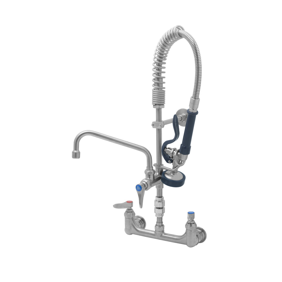 Stainless Steel Mini PRU, 8" Wall Mount Faucet w/ S-0107, 8" Swing Nozzle, Vacuum Breaker, Lever Handles, & Wall Bracket