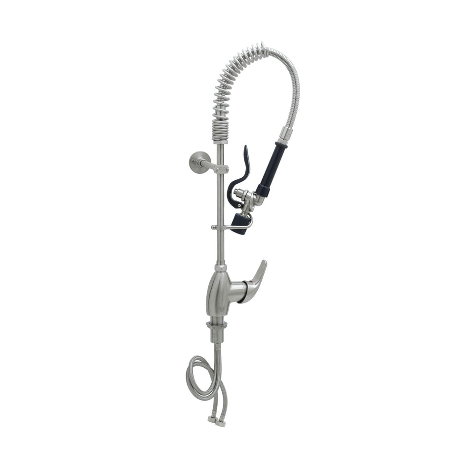 Stainless Steel Mini-Pre-Rinse unit with S-0107-J, Single Lever Deck Mount Faucet with 6" Wall Bracket